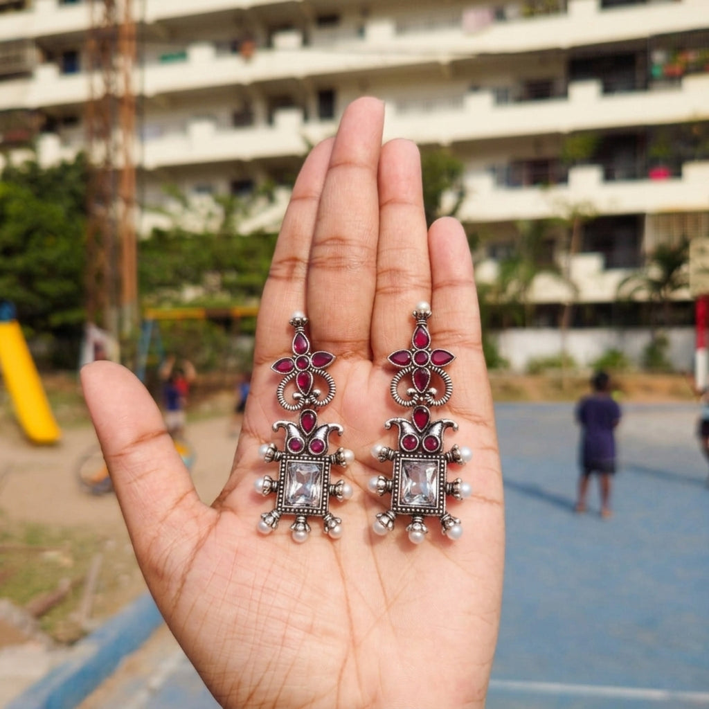 Ruby Royale Oxidised Earrings