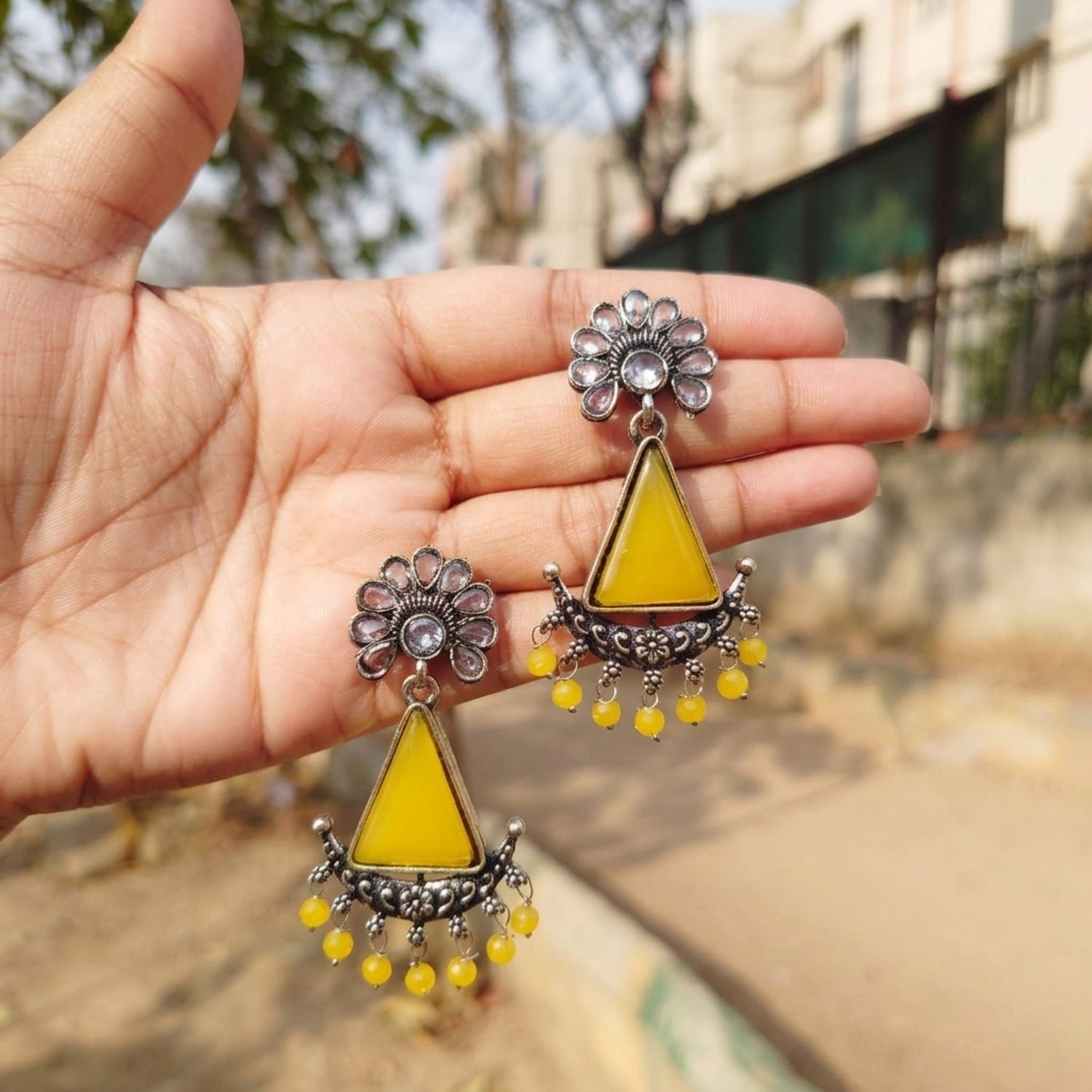 Sunflower Glow Oxidised Earrings