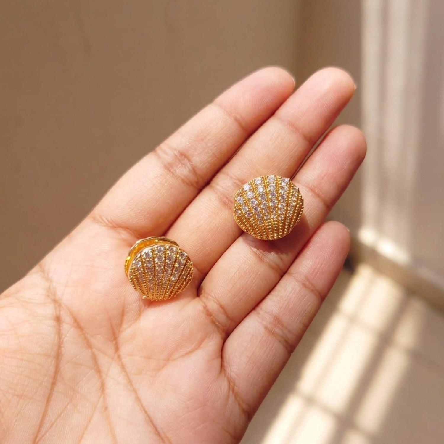 3  in 1 Golden Shell Crystal Earrings