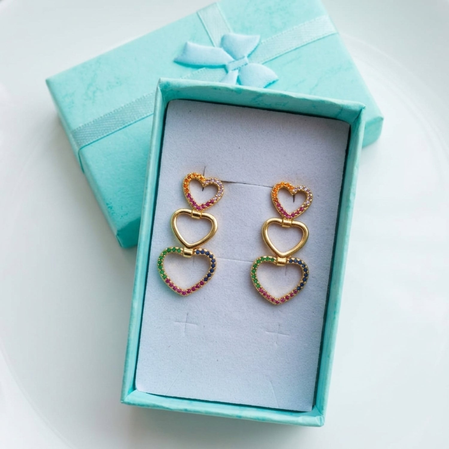 Rainbow Heart Drop Earrings