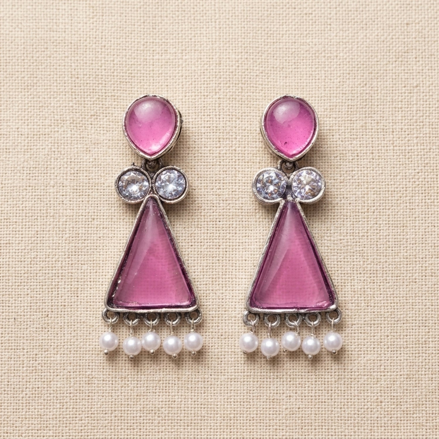 pink oxidized silver Earrings