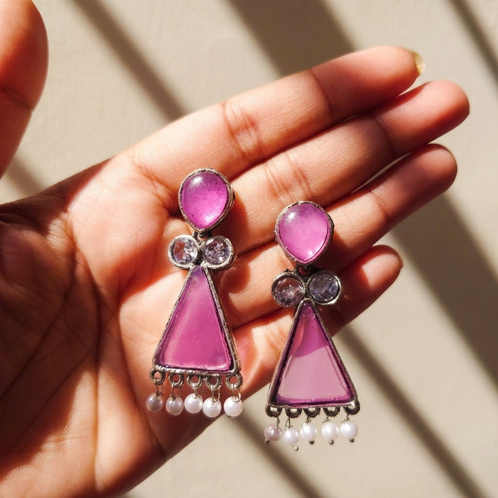 pink oxidized silver Earrings