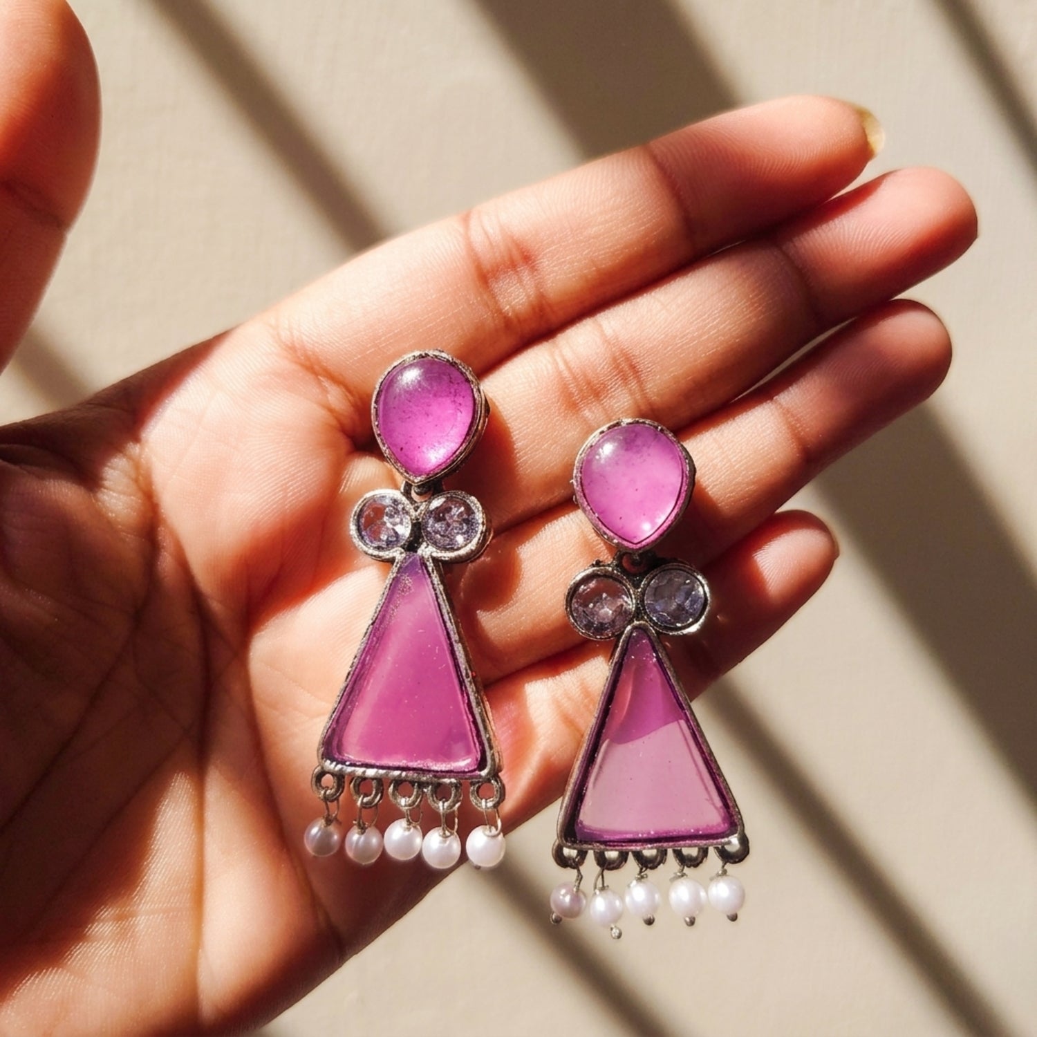 pink oxidized silver Earrings