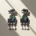 Green stone with elephant studearrings