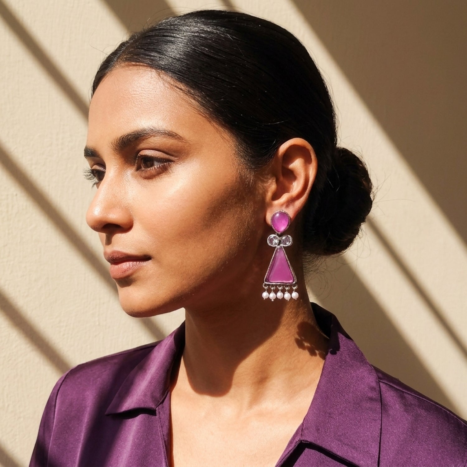 pink oxidized silver Earrings