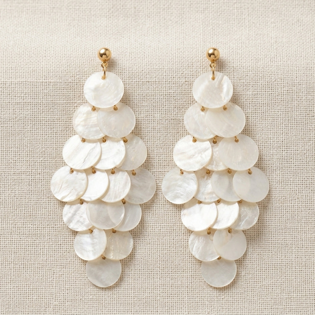 Pearl White Shell Cascade Earrings