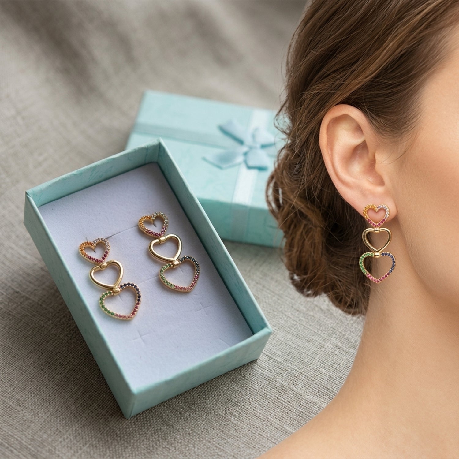 Rainbow Heart Drop Earrings
