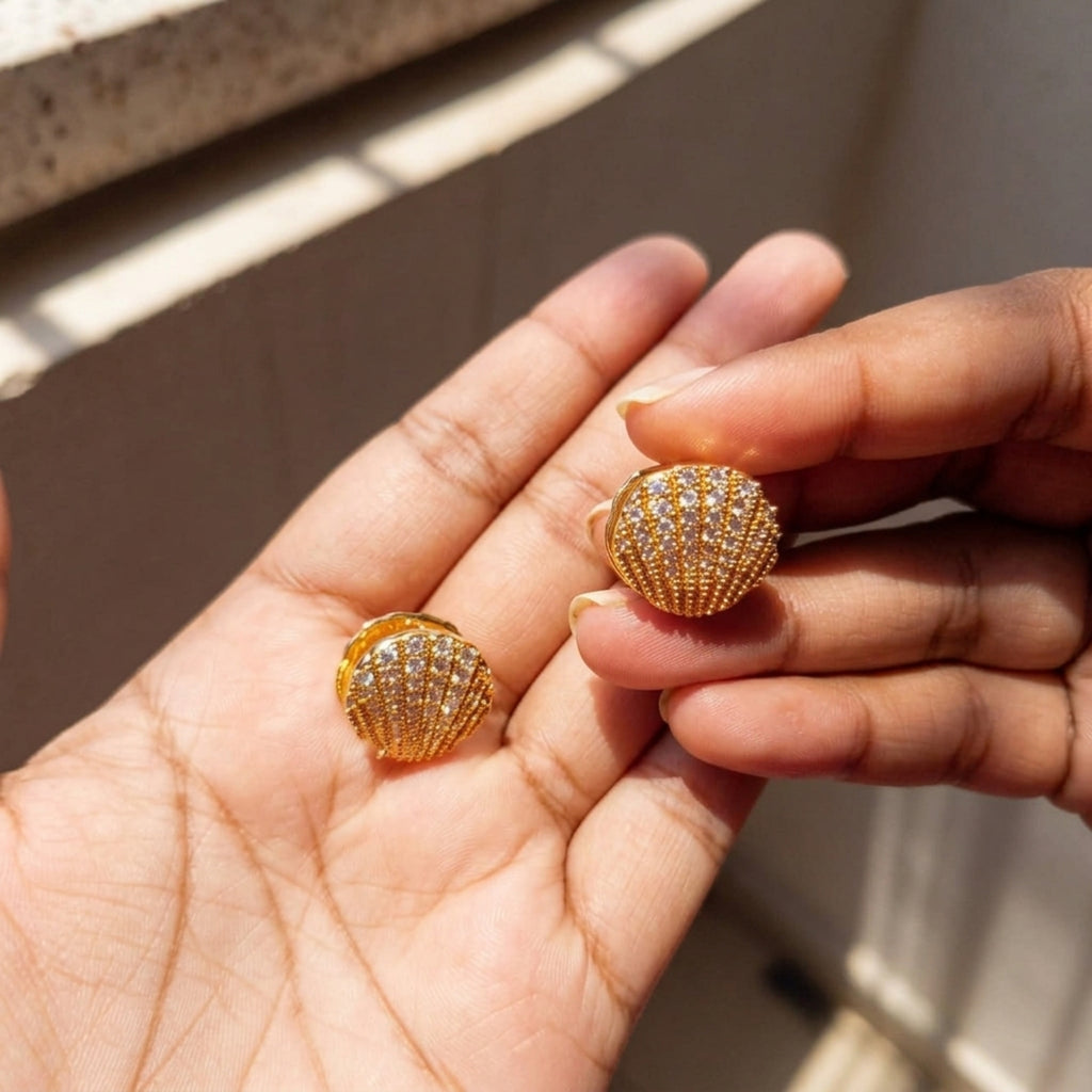 3  in 1 Golden Shell Crystal Earrings